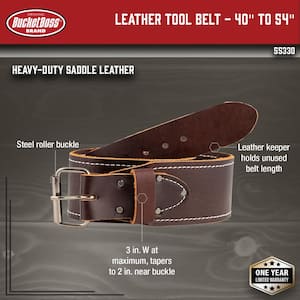 Tapered Leather Work Tool Belt Adjustable Size (Waists 40 in. - 54 in.)