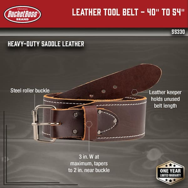 Tapered Leather Work Tool Belt Adjustable Size (Waists 40 in. - 54 in.)