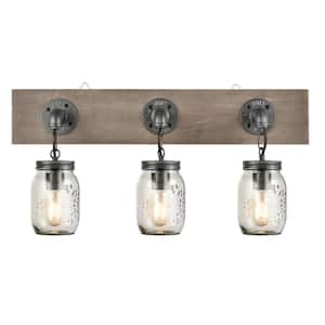 9.98 in. 3-Light Grey Vanity Light with Clear Glass Shade