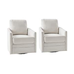 Lauren White Transitional Wooden Upholstered Living Room Swivel Chair with Metal Base (Set of 2)