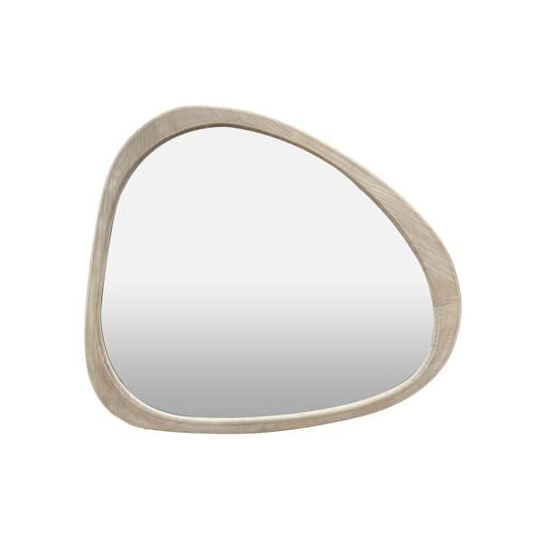 Unbranded Natural Wood Washed 44.90 in W x 38.93 in. H Solid Wood Asymmetrical Wall Mirror Large Sized Dressing Mirror