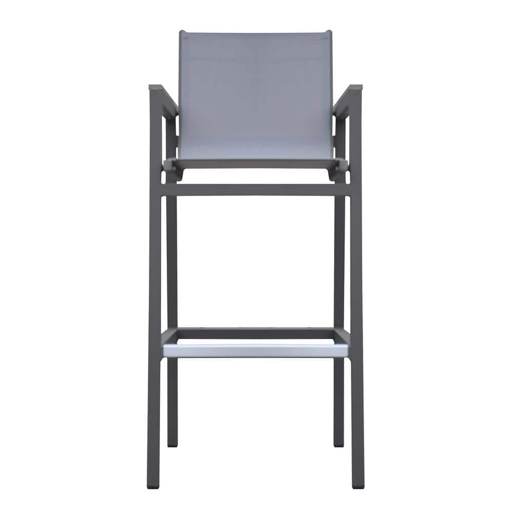 Marina Gray Aluminum Outdoor Bar Stool with Wood Accents