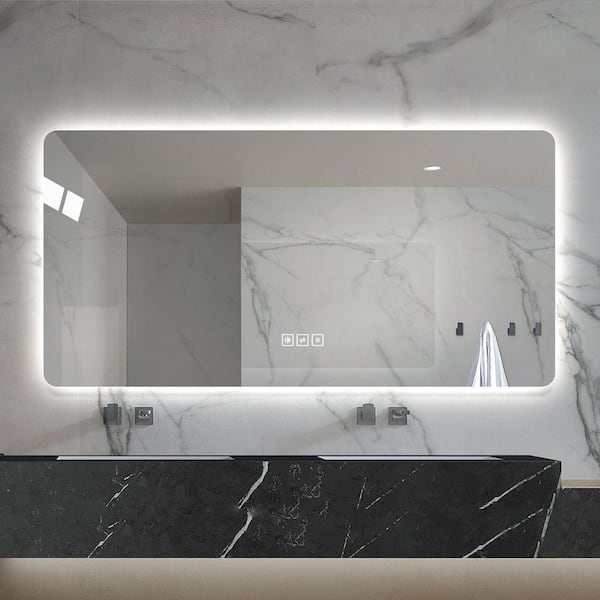 Silver 60 in. W x 28 in. H Rectangular LED Frameless Vanity Mirror