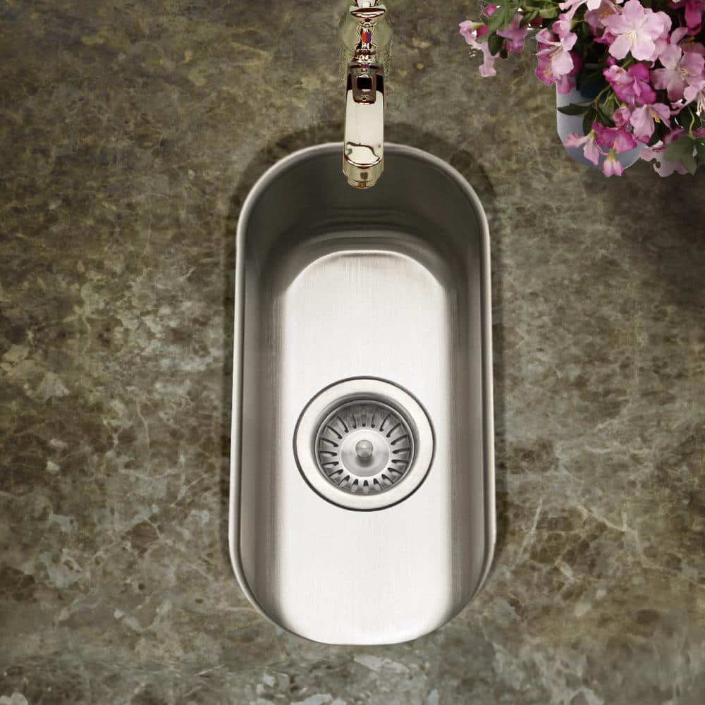 Compact Stainless Steel Undermount Bar Prep Sink with Basket Strainer