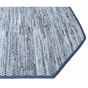 Striped Blue Jeans & Cotton 8 ft. x 8 ft. Octagon Rug