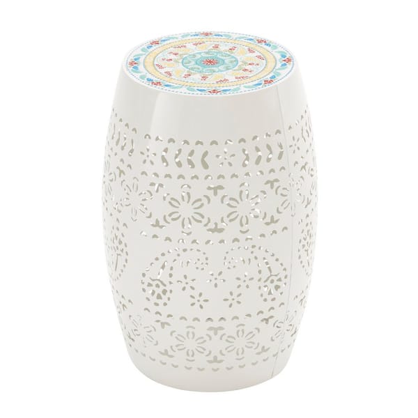 18.25 in. H White Metal Outdoor Patio Side Table Round Hollow Side Table for Outdoors, Garden, Lawn, Backyard