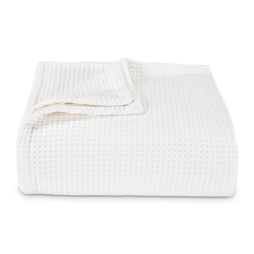 Full White Cotton Knitted Reversible Blanket