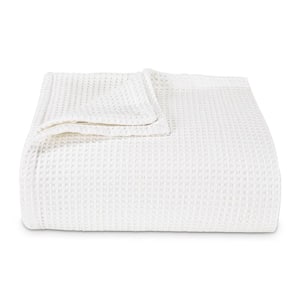 Waffleweave 1-Piece White Cotton Twin Blanket
