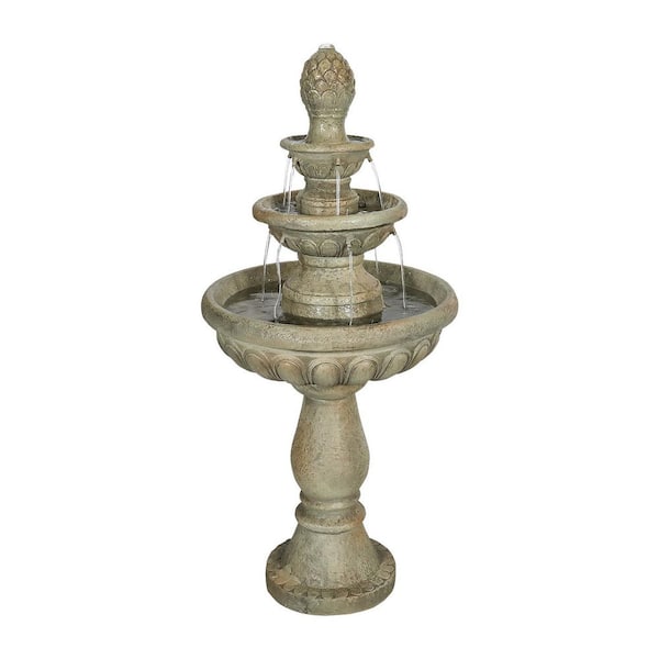 Watnature 42. 5 in. Cement Pedestal Waterfall Fountain-Outdoor Floor 3-Tier Pedestal Water Fountain and Birdbath for Garden, Lawn