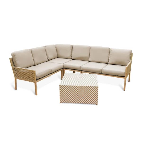 Leisure Made Riviera 5-Piece Wicker Outdoor Sectional with Sunbrella Cast Ash Cushions