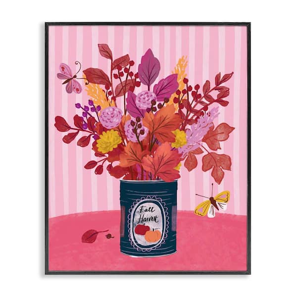 Stupell Industries Fall Bouquet on Stripes by Be Ni La Black Framed Nature Giclee Art Print 20 in. x 16 in.