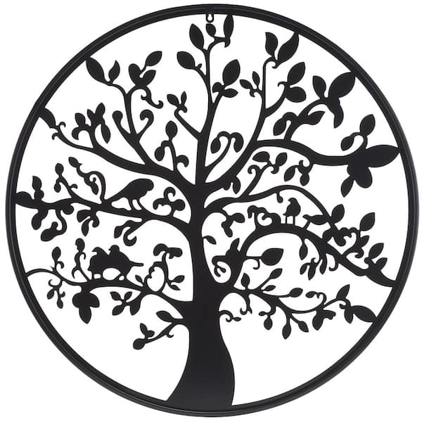 Tree of Life 0.25 in. W x 31.5 in. H Black Iron Outdoor Wall Art