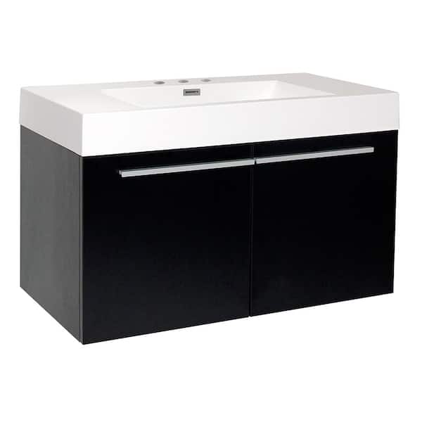 Fresca Vista 36 in. Bath Vanity in Black with Acrylic Vanity Top in White with White Basin