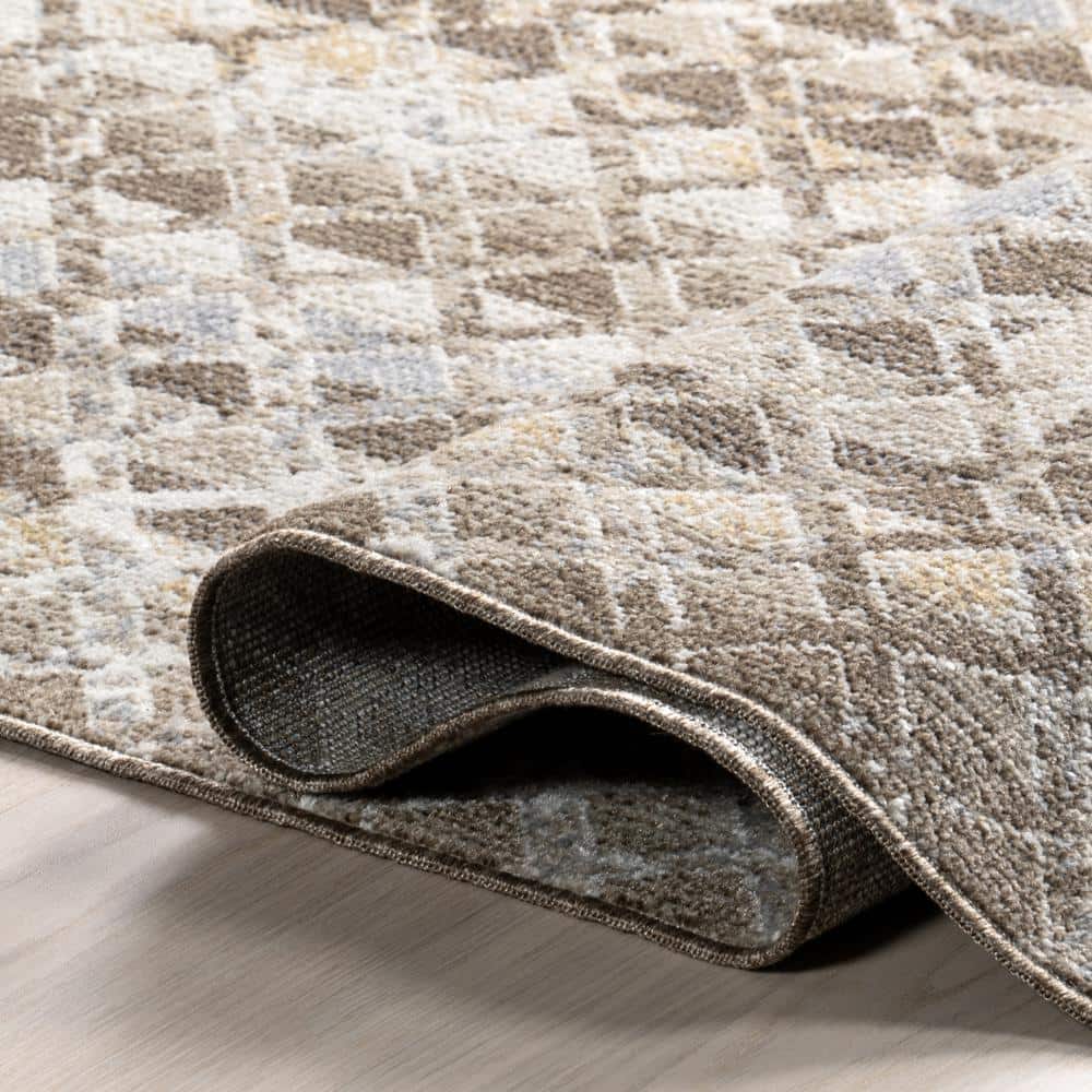 Carley Beige and Gray Geometric Machine Washable Area Rug