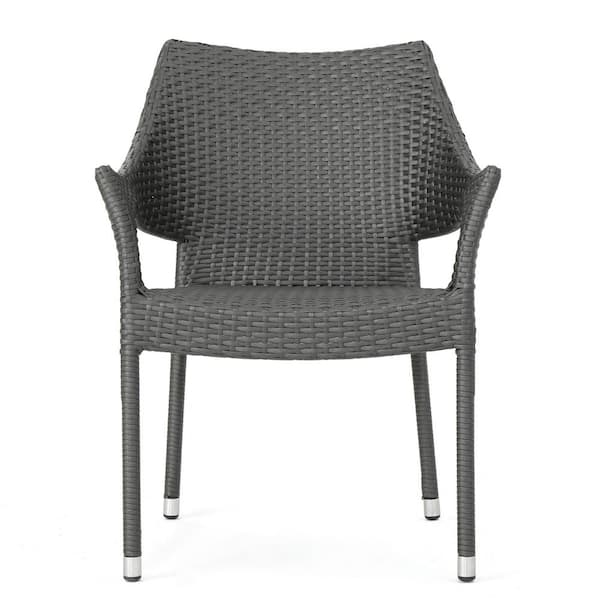 Modern Grey PE Wicker Stacking Armchair-Weather-Resistant Outdoor Patio Chair with Powder-Coated Iron Frame (1PC)