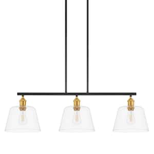 Sherman 3-Light Black Linear Island Pendant with Aged Brass Accents