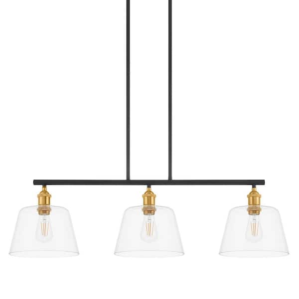 Home Decorators Collection Sherman 3-Light Black Linear Island Pendant with Aged Brass Accents