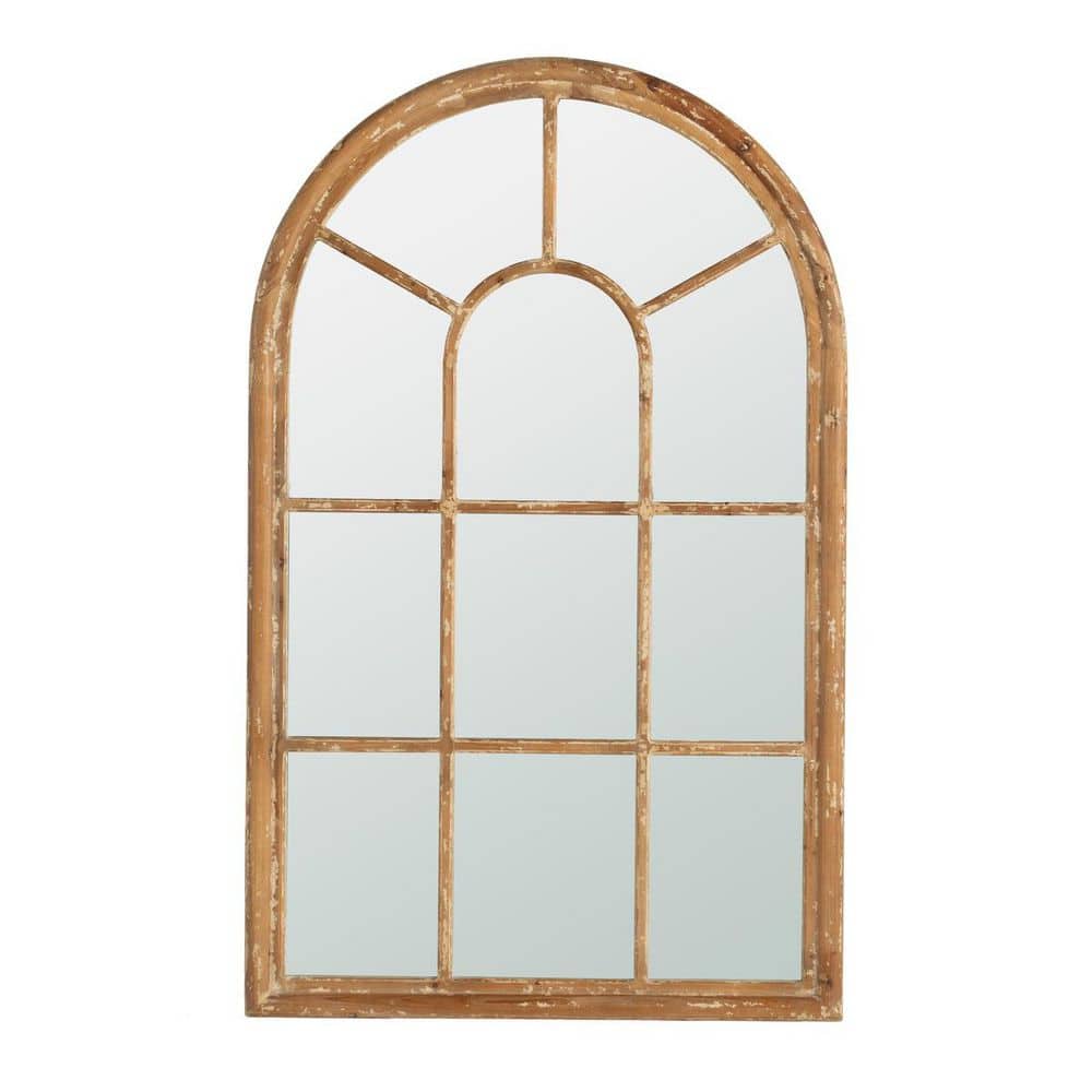 34.00 in. W x 54.30 in. H Arched Solid Fir Wood Framed Wall Mount Bathroom Vanity Mirror in Brown price history on PriceWatchPro