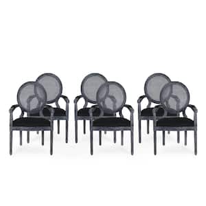 Huller Black and Gray Wood and Cane Arm Chair (Set of 6)