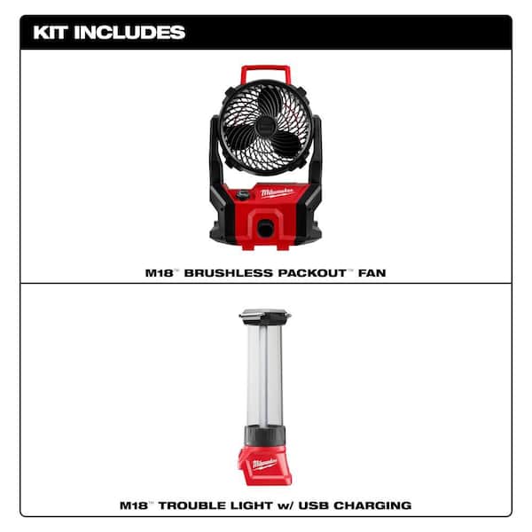 M18 18-Volt Lithium-Ion Brushless Cordless PACKOUT Jobsite Fan with 700-Lumen LED Lantern/Trouble Light