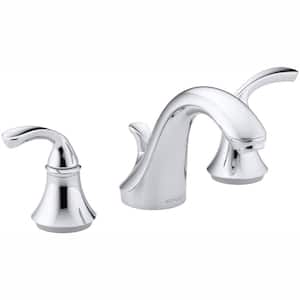 Forte 8 in. Widespread 2-Handle Low-Arc Bathroom Faucet in Polished Chrome with Sculpted Lever Handles