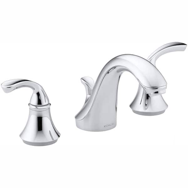 KOHLER Forte 8 in. Widespread 2-Handle Low-Arc Bathroom Faucet in Polished Chrome with Sculpted Lever Handles