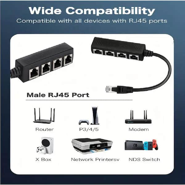 Ethernet Splitter RJ45 Splitter Adapter 1 to 2 Ways Dual Female