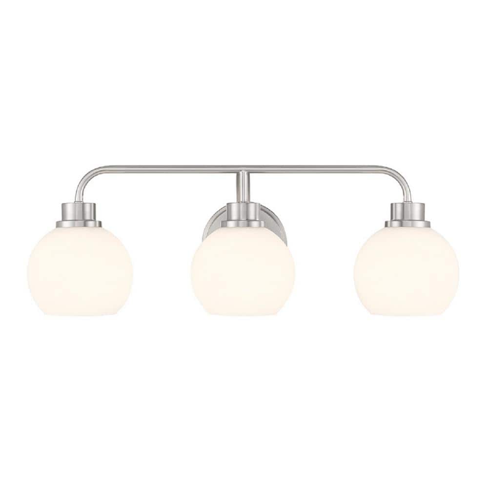 24 in. W x 8.25 in. H 3-Light Brushed Nickel Contemporary Bathroom Vanity Light with White Opal Glass Shades price history on PriceWatchPro