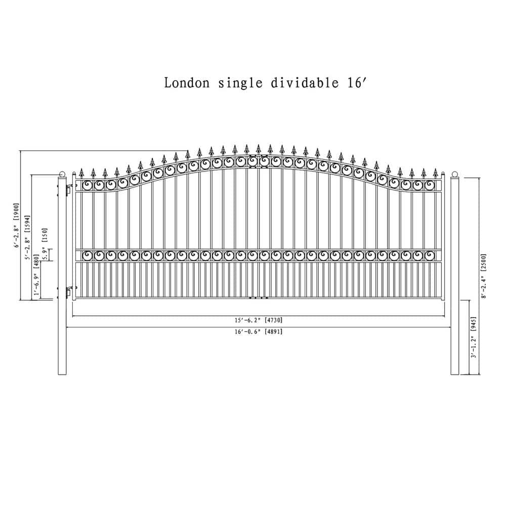 Black Steel Arched 16 ft Driveway Gate with Opener