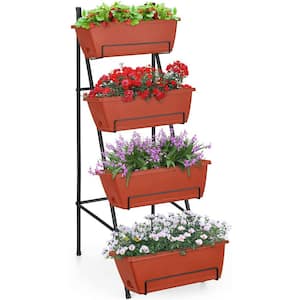 Raised Garden Bed 4-Tier Vertical Plastic Garden Planter, Red