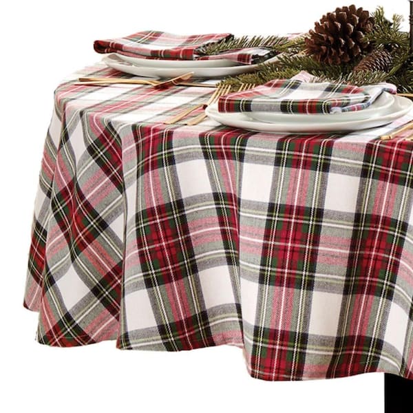 Threadmade Home Christmas Classic Holiday Plaid Tablecloth, Multicolor - 70"W x 70"L Round