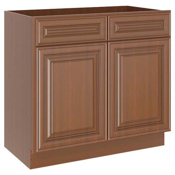 HOMEIBRO 36 in. W x 21 in. D x 34.5 in. H Plywood Ready to Assemble Bath Vanity Cabinet without Top in Cameo Scotch