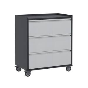 30.31 W x 35.33 in. H x 18.11 in. D Metal Rolling Tool Storage Cabinet, 3 Drawer Garage Cabinets in Black and Grey