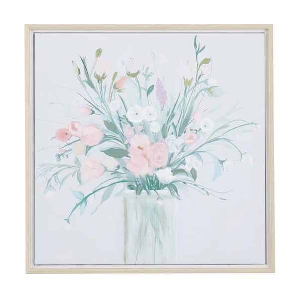 Litton Lane 1- Panel Floral Bouquet Framed Wall Art with Tan Frame 24 in. x 24 in.