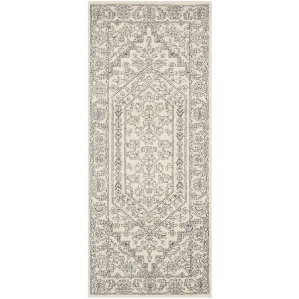 Adirondack Ivory/Silver 2 ft. x 6 ft. Border Medallion Runner Rug