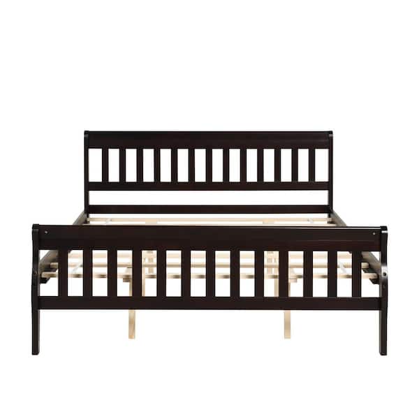 STICKON 87.5 in. L Espresso Brown Wood Frame Queen Platform Bed with Headboard