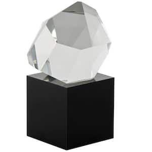 Clear Glass Cut Stone Inspired Abstract Sculpture with Black Base