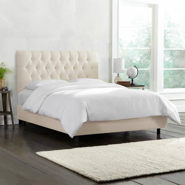 Unbranded Toni Linen Talc  Queen Diamond Tufted Bed