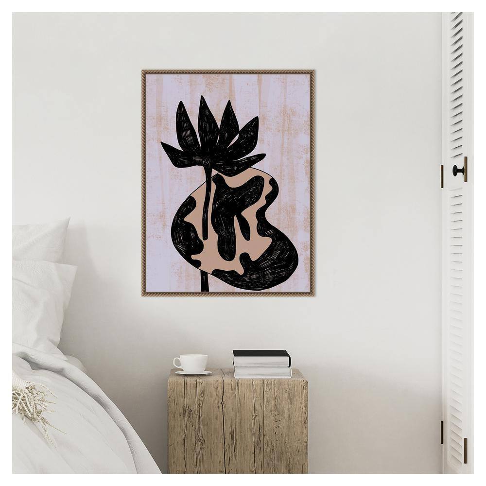Abstract Lotus in Beaded Bronze Framed Canvas Wall Art