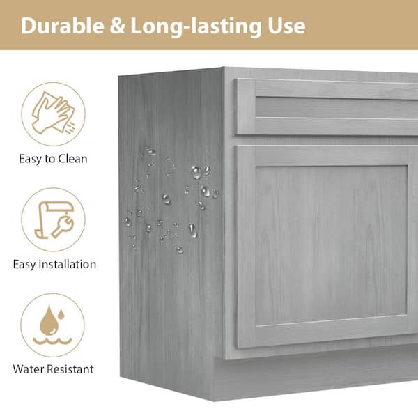 Vanity Art 36 in. W x 21 in. D x 32.5 in. H 2-Right Drawers Bath Vanity Cabinet without Top in Silver