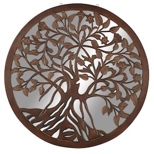 48 in. x  48 in. Wood Brown Mirrored Tree Wall Decor