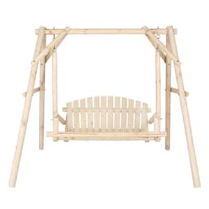 78 in. 2-Person Natural Wood Patio Swing with Stand