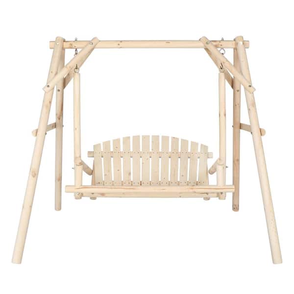 Winado 78 in. 2-Person Natural Wood Patio Swing with Stand