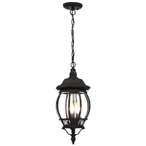 Central Park 20 in. 3-Light Textured Black Outdoor Pendant Light with Clear Beveled Glass and No Bulbs Included