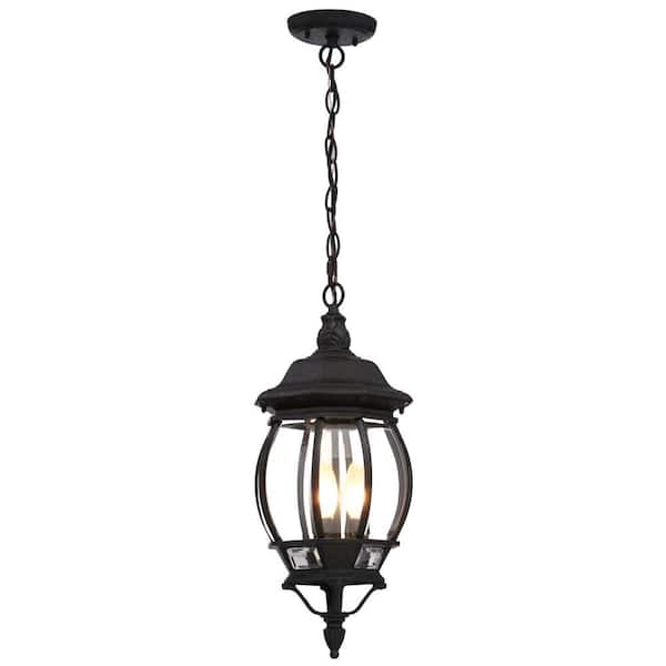 SATCO Central Park 20 in. 3-Light Textured Black Outdoor Pendant Light with Clear Beveled Glass and No Bulbs Included
