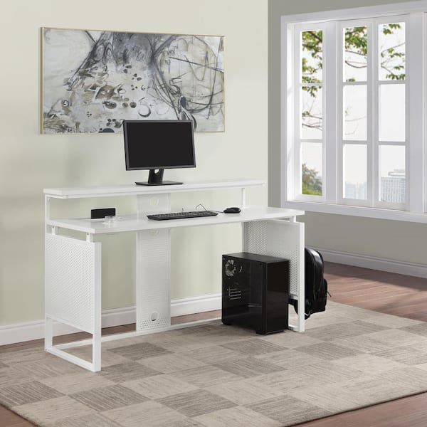 OSP Home Furnishings Ace 59.50 in. Rectangular White Computer Desk with Hutch