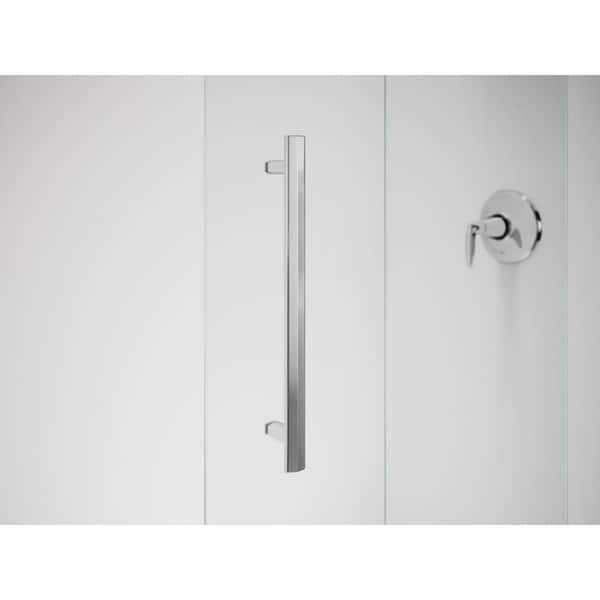 Pleat 55-60 in. W x 79 in. H Frameless Sliding Shower Door in Bright Polished Silver with 5/16 in. Thick Frosted Glass