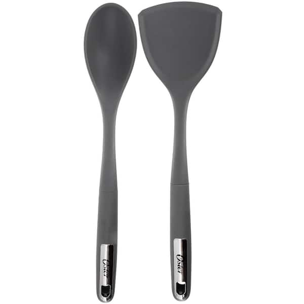 Oster Ridgecrest 2-Piece Silicone Kitchen Tool Serving Spoon and Turner Set in Gray