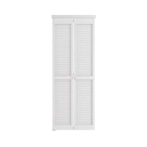 28 in. x 80 in. Louvered Panel, Solid Core, Composite MDF and PVC Covering White Bi-Fold Door with Hardware