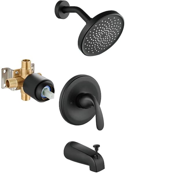 Single Handle 1-Spray Wall Mount Tub and Shower Faucet 1. 46GPM, Matte Black Rough-in Valve Included